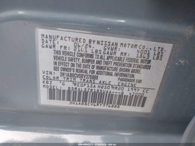 Aukcja sprzedaży 2024 Nissan Sentra Sv Xtronic Cvt, vin: 3N1AB8CV6RY376888, numer aukcji: 45562573
