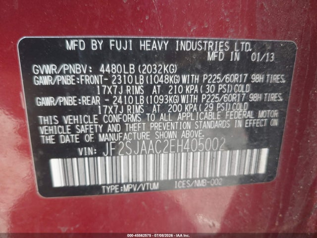 Subaru Forester 2.5i 2014 JF2SJAAC2EH405002 Image 9