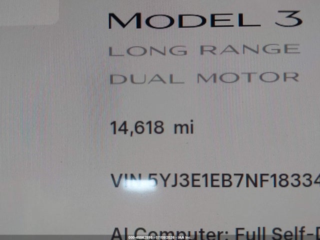 45562595 :رقم المزاد ، 5YJ3E1EB7NF183341 vin ، 2022 Tesla Model 3 Long Range Dual Motor All-wheel Drive مزاد بيع