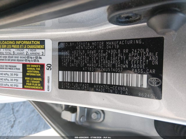 Aukcja sprzedaży 2019 Toyota Camry Hybrid Le, vin: 4T1B31HK7KU514057, numer aukcji: 45562605