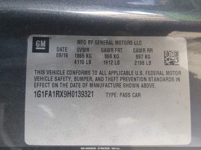 Chevrolet Camaro 1lt 2017 1G1FA1RX9H0139321 Image 9