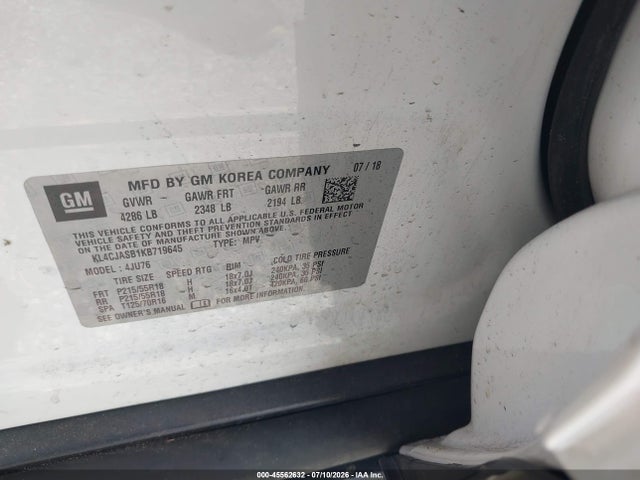 Продаж на аукціоні авто 2019 Buick Encore Fwd Preferred, vin: KL4CJASB1KB719645, номер лоту: 45562632