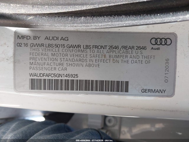 Продаж на аукціоні авто 2016 Audi A6 2.0t Premium Plus, vin: WAUDFAFC5GN145925, номер лоту: 45562664