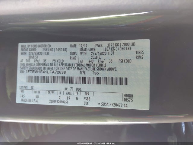 Ford F-150 Xlt 2020 1FTEW1E41LFA72638 Image 9