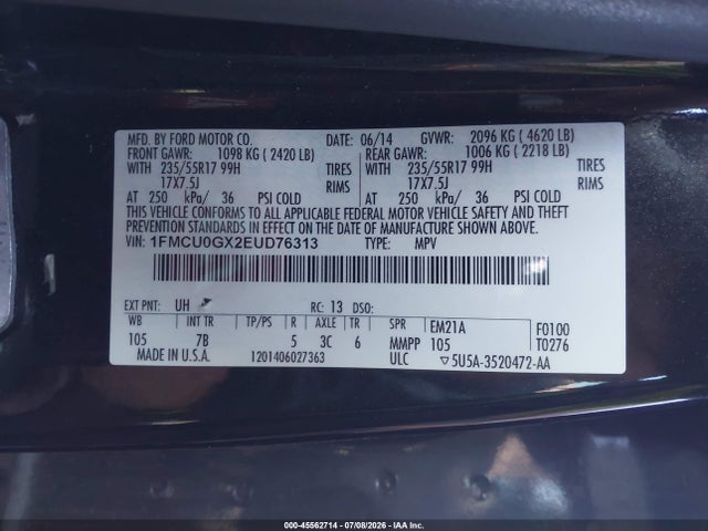 Ford ESCAPE SE 2014 1FMCU0GX2EUD76313 Image 9