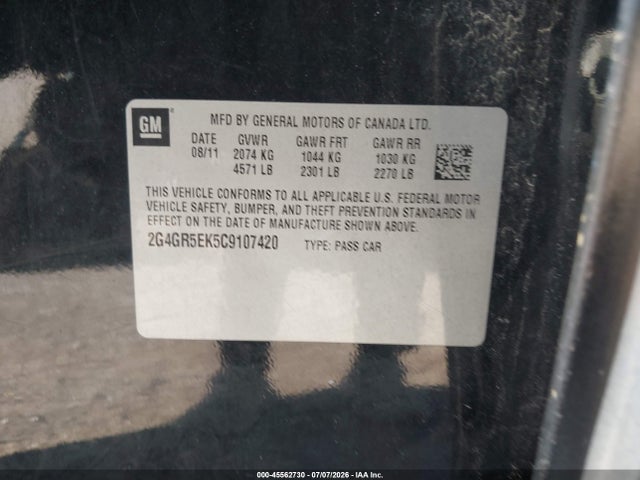 Aukcja sprzedaży 2012 Buick Regal, vin: 2G4GR5EK5C9107420, numer aukcji: 45562730
