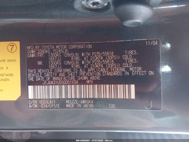 Aukcja sprzedaży 2005 Lexus Rx 330, vin: JTJGA31U550051934, numer aukcji: 45562801