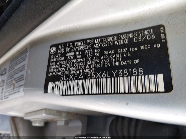 Aukcja sprzedaży 2006 Bmw X5 3.0i, vin: 5UXFA135X6LY38188, numer aukcji: 45562834
