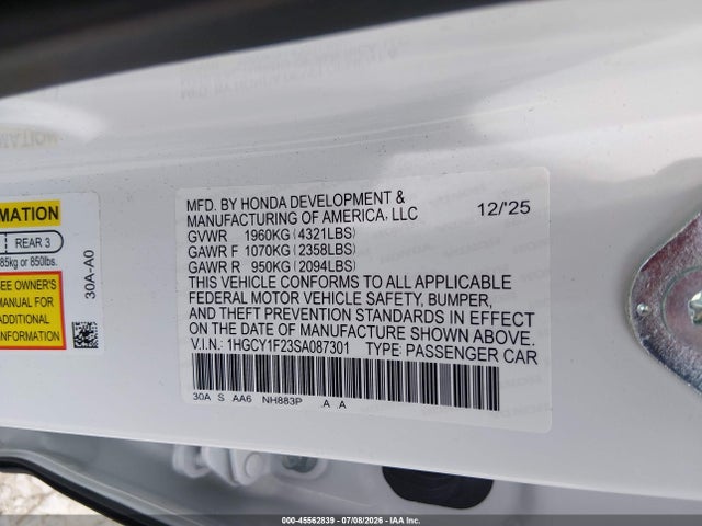 Honda ACCORD LX 2025 1HGCY1F23SA087301 Image 9