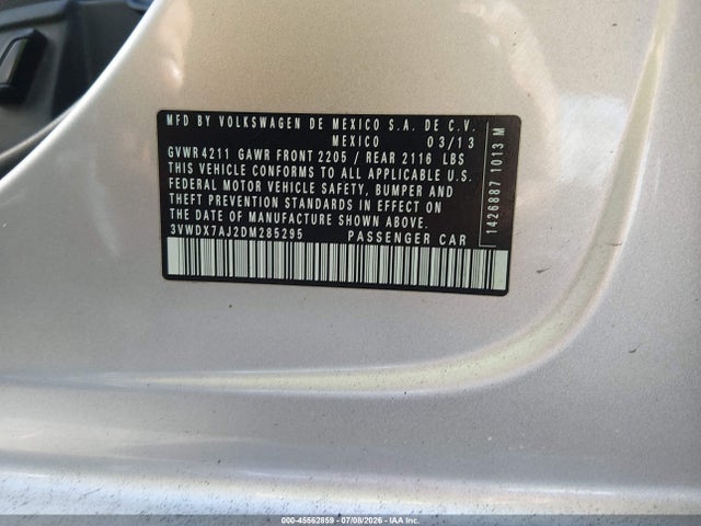 Aukcja sprzedaży 2013 Volkswagen Jetta 2.5l Se, vin: 3VWDX7AJ2DM285295, numer aukcji: 45562859