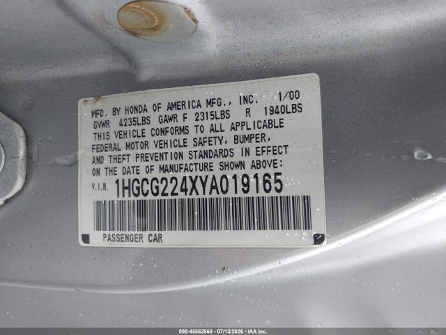 Продаж на аукціоні авто 2000 Honda Accord 3.0 Lx, vin: 1HGCG224XYA019165, номер лоту: 45562860