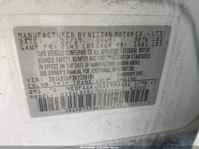 Nissan SENTRA SV 2019 3N1AB7AP3KY299191 Image 9