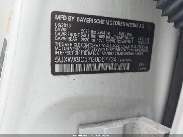 Aukcja sprzedaży 2016 Bmw X3 Xdrive28i, vin: 5UXWX9C57G0D67734, numer aukcji: 45562979