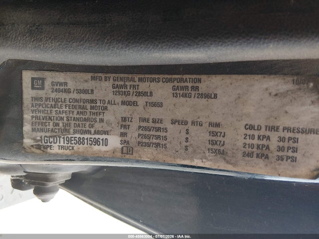 Auction sale of the 2008 Chevrolet Colorado Lt, vin: 1GCDT19E588159610, lot number: 45563004