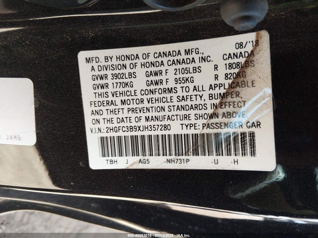 2HGFC3B9XJH357280 Honda Civic Touring
