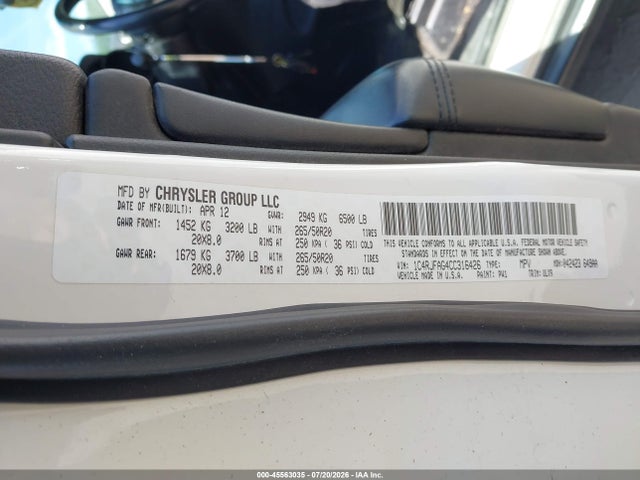 2012 Jeep Grand Cherokee Laredo მანქანა იყიდება აუქციონზე, vin: 1C4RJFAG4CC316426, აუქციონის ნომერი: 45563035