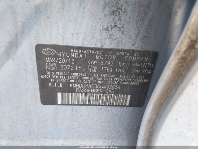 Продажа на аукционе авто 2013 Hyundai Elantra Gls, vin: KMHDH4AE8DU492654, номер лота: 45563075