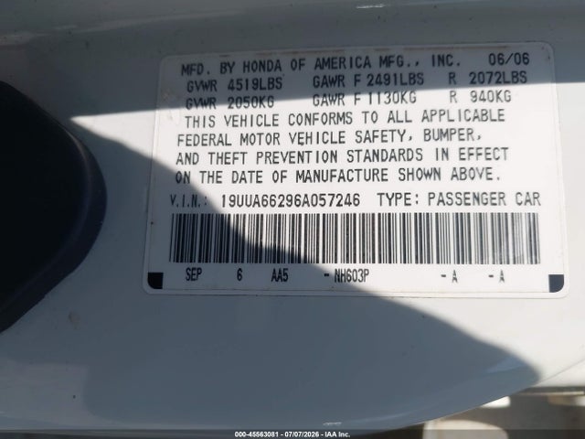 Продажа на аукционе авто 2006 Acura Tl, vin: 19UUA66296A057246, номер лота: 45563081