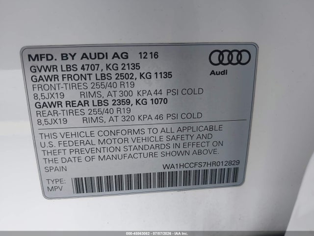 Auction sale of the 2017 Audi Q3 2.0t Premium, vin: WA1HCCFS7HR012829, lot number: 45563082