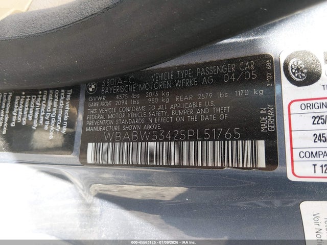 2005 Bmw 330ci მანქანა იყიდება აუქციონზე, vin: WBABW53425PL51765, აუქციონის ნომერი: 45563125