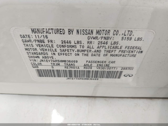 Продажа на аукционе авто 2017 Infiniti Q50 3.0t Premium, vin: JN1EV7AR5HM836469, номер лота: 45563158