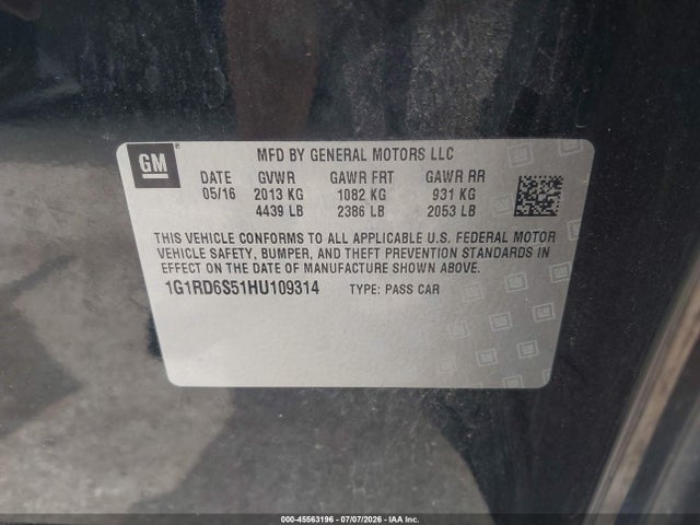 45563196 :رقم المزاد ، 1G1RD6S51HU109314 vin ، 2017 Chevrolet Volt Premier مزاد بيع