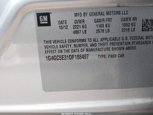 45563219 :رقم المزاد ، 1G4GC5E31DF188497 vin ، 2013 Buick Lacrosse Leather Group مزاد بيع
