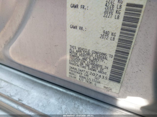 45563227 :رقم المزاد ، 1N4AL3AP7JC207435 vin ، 2018 Nissan Altima 2.5 Sv مزاد بيع