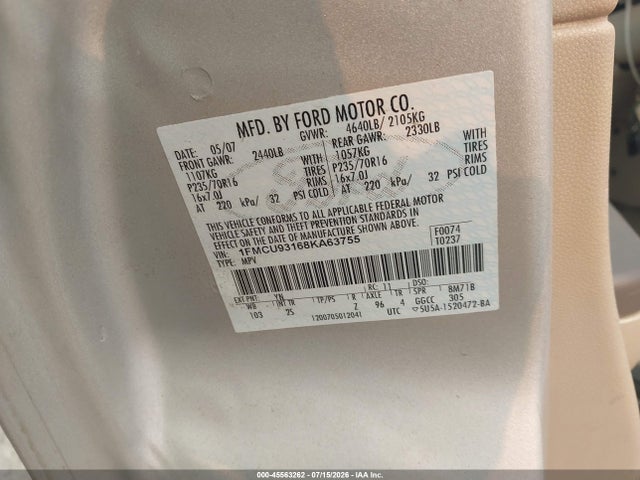 2008 Ford Escape Xlt მანქანა იყიდება აუქციონზე, vin: 1FMCU93168KA63755, აუქციონის ნომერი: 45563262