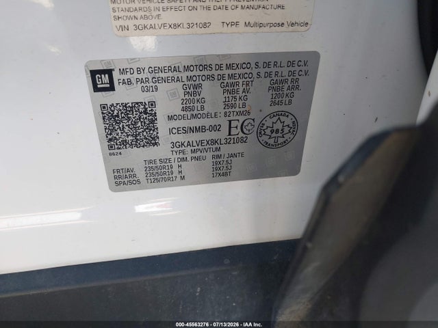 2019 Gmc Terrain Slt მანქანა იყიდება აუქციონზე, vin: 3GKALVEX8KL321082, აუქციონის ნომერი: 45563276