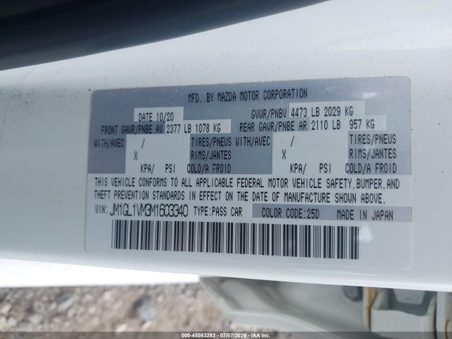 Продаж на аукціоні авто 2021 Mazda Mazda6 Touring, vin: JM1GL1VM3M1603340, номер лоту: 45563282