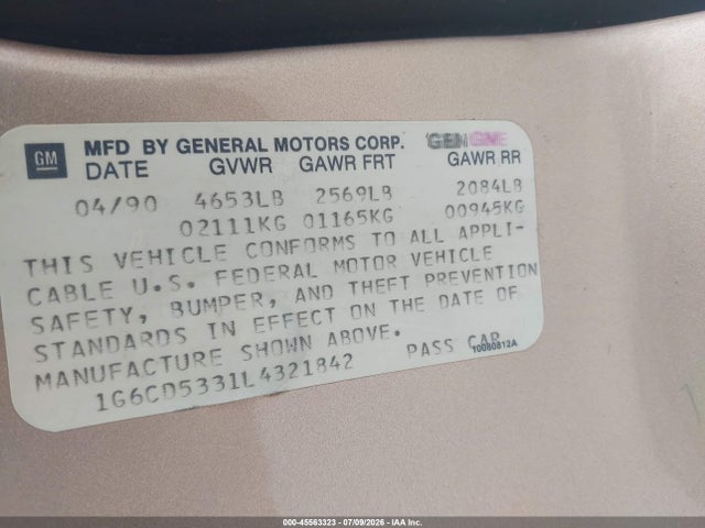 Продаж на аукціоні авто 1990 Cadillac Deville, vin: 1G6CD5331L4321842, номер лоту: 45563323