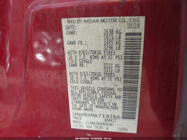 Nissan Frontier Sv 2019 1N6AD0EV4KN719266 Image 9