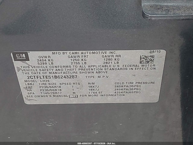 Продаж на аукціоні авто 2011 Gmc Terrain Sle-2, vin: 2CTFLTE51B6243287, номер лоту: 45563357