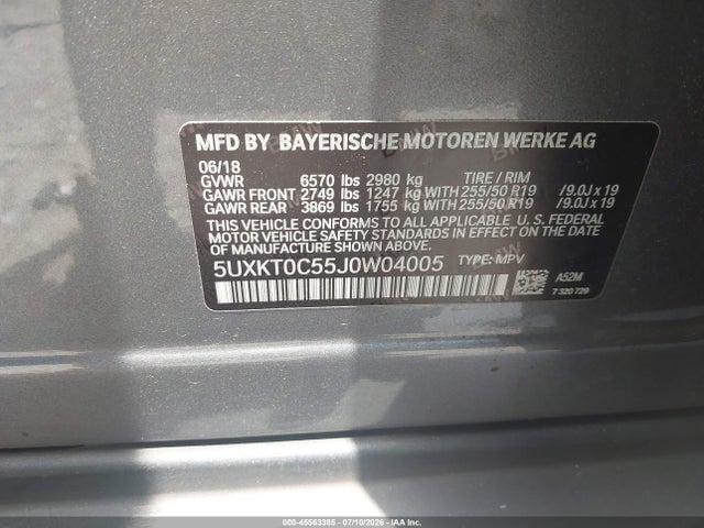 45563385 :رقم المزاد ، 5UXKT0C55J0W04005 vin ، 2018 Bmw X5 Edrive Xdrive40e Iperformance مزاد بيع