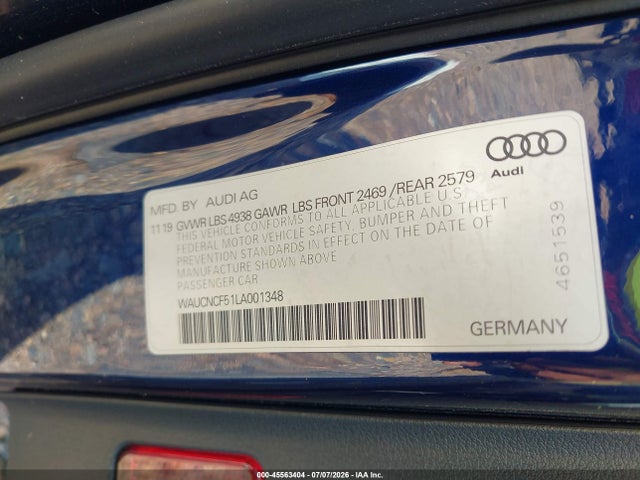 Aukcja sprzedaży 2020 Audi A5 Sportback Premium Plus 45 Tfsi Quattro S Tronic, vin: WAUCNCF51LA001348, numer aukcji: 45563404