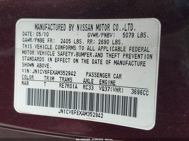 Продажа на аукционе авто 2010 Infiniti G37, vin: JN1CV6FEXAM352942, номер лота: 45563406