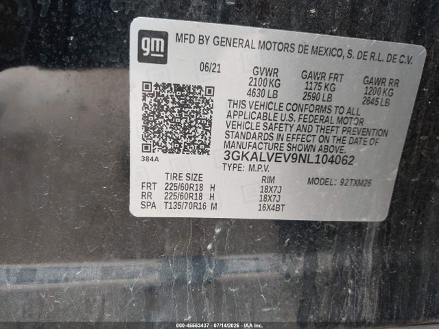 Aukcja sprzedaży 2022 Gmc Terrain Awd Slt, vin: 3GKALVEV9NL104062, numer aukcji: 45563437