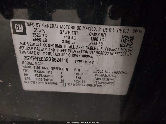 Продаж на аукціоні авто 2016 Cadillac Srx Luxury Collection, vin: 3GYFNEE35GS524110, номер лоту: 45563444