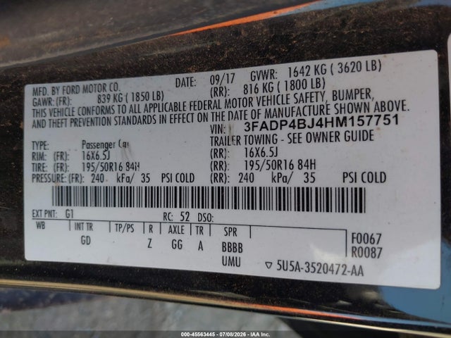 Aukcja sprzedaży 2017 Ford Fiesta Se, vin: 3FADP4BJ4HM157751, numer aukcji: 45563445