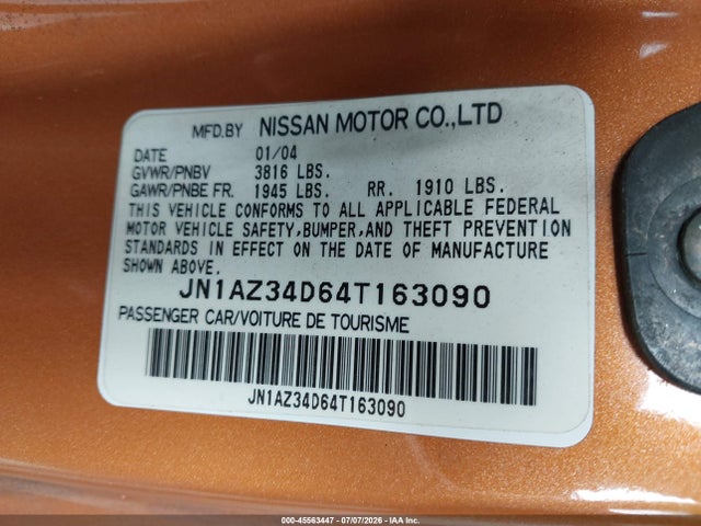 Продаж на аукціоні авто 2004 Nissan 350z Enthusiast, vin: JN1AZ34D64T163090, номер лоту: 45563447