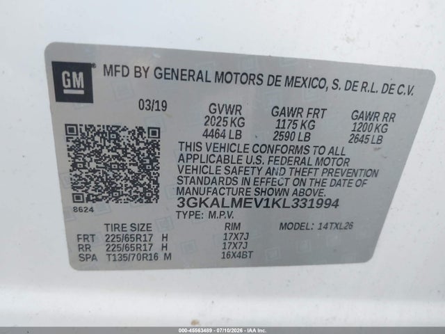 Продаж на аукціоні авто 2019 Gmc Terrain Sle, vin: 3GKALMEV1KL331994, номер лоту: 45563489