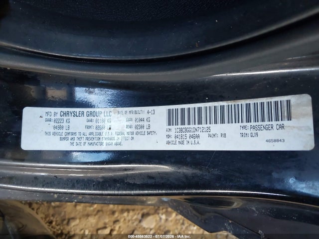 2013 Chrysler 200 S მანქანა იყიდება აუქციონზე, vin: 1C3BCBGG1DN712125, აუქციონის ნომერი: 45563522