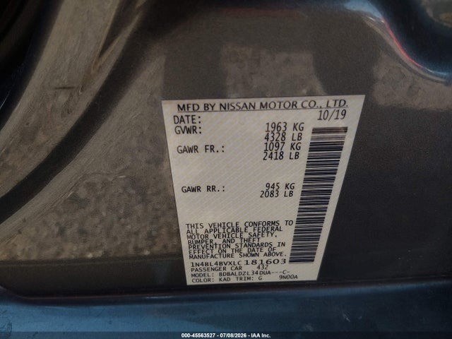 1N4BL4BVXLC181603 Nissan Altima S Fwd