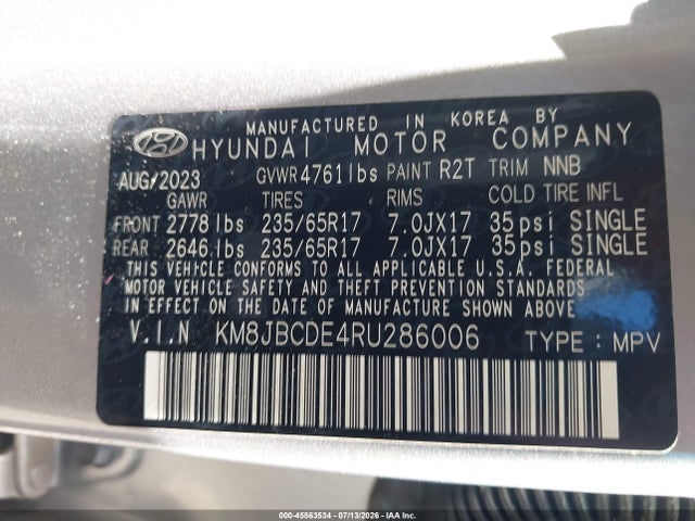 2024 Hyundai Tucson Sel მანქანა იყიდება აუქციონზე, vin: KM8JBCDE4RU286006, აუქციონის ნომერი: 45563534