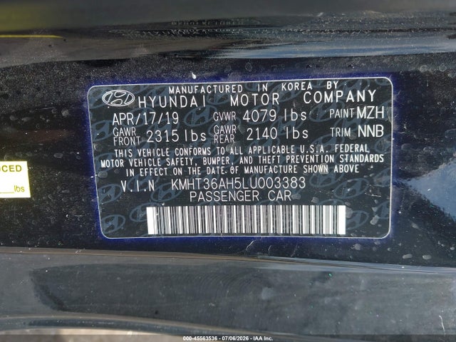 2020 Hyundai Veloster N მანქანა იყიდება აუქციონზე, vin: KMHT36AH5LU003383, აუქციონის ნომერი: 45563536