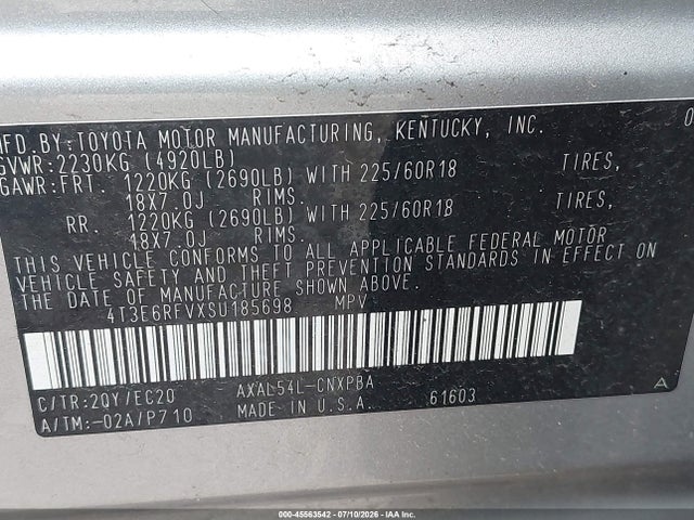45563542 :رقم المزاد ، 4T3E6RFVXSU185698 vin ، 2025 Toyota Rav4 Hybrid Xse مزاد بيع