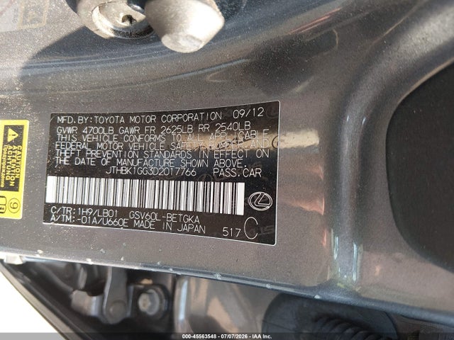 45563548 :رقم المزاد ، JTHBK1GG3D2017766 vin ، 2013 Lexus Es 350 مزاد بيع