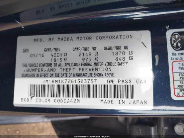 2016 Mazda Mazda3 I Sport მანქანა იყიდება აუქციონზე, vin: JM1BM1K72G1323757, აუქციონის ნომერი: 45563553