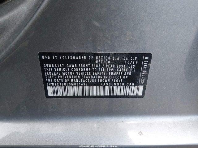 Продаж на аукціоні авто 2025 Volkswagen Jetta 1.5t Se, vin: 3VW7X7BU5SM031499, номер лоту: 45563559